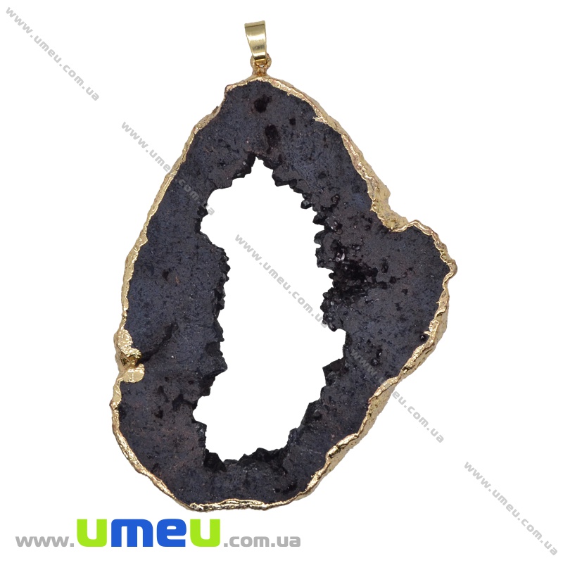 Подвеска из натурального камня, Друза агата, Черная, 90х60 мм (POD-034062)