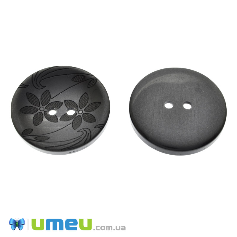 Гудзик пластиковий Круглий, 34 мм, Чорний (PUG-046637)
