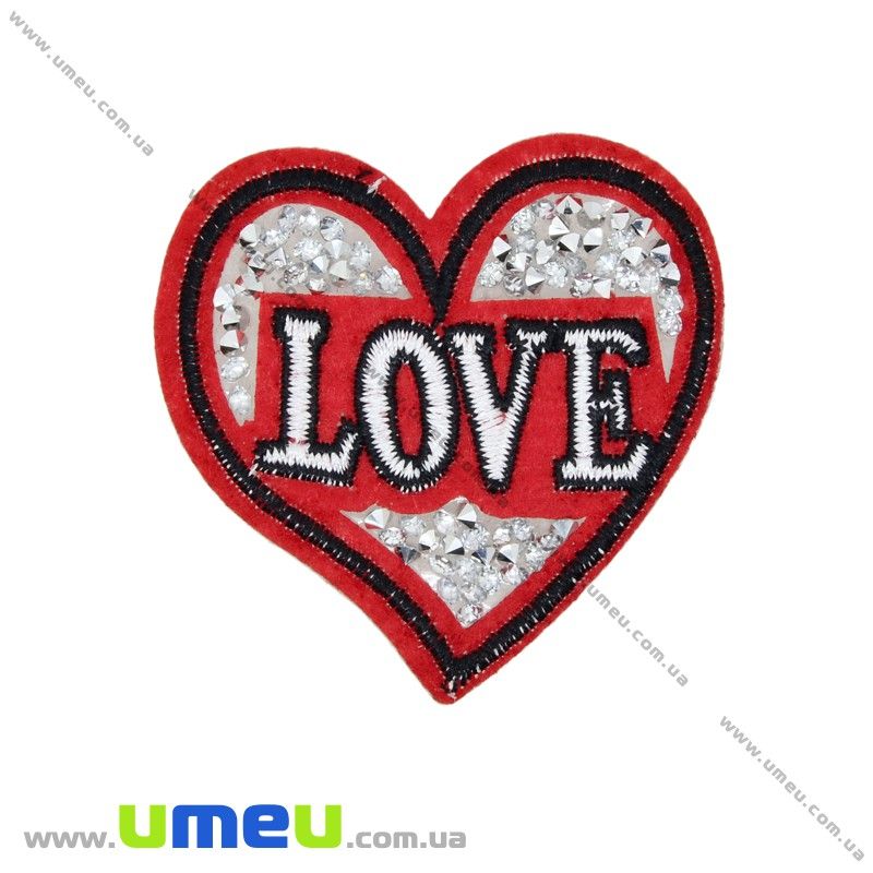 Термоаплікація зі стразами Серце, 6х6 см, Червона (APL-031711)