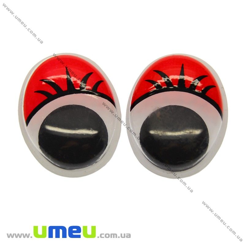 Очки з віями клейові овальні, 16х12 мм, Червоні (DIF-009949)