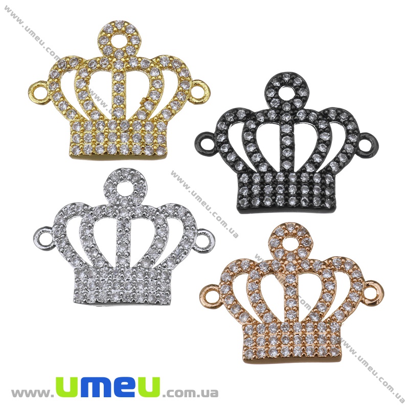 Коннектор металлический с фианитами Корона, 19х15 мм, Черный (KON-036744)