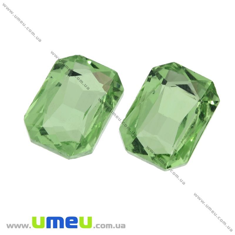 Ріволі скляний, Прямокутний гранований, 14х10 мм, Салатовий (KAB-021988)