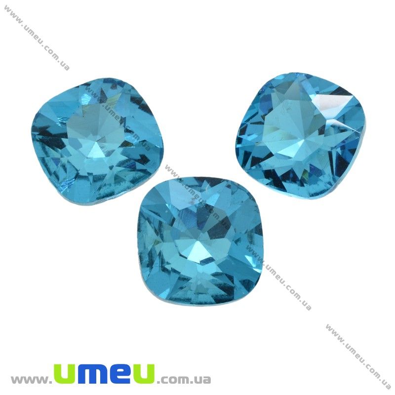 Ріволі скляний, Квадратний гранований, 18х18 мм, Блакитний (KAB-027619)