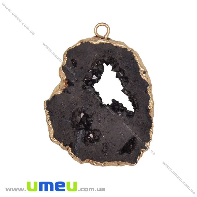Підвіска з натурального каменю, Друза агату, Чорна, 44х34 мм (POD-031602)