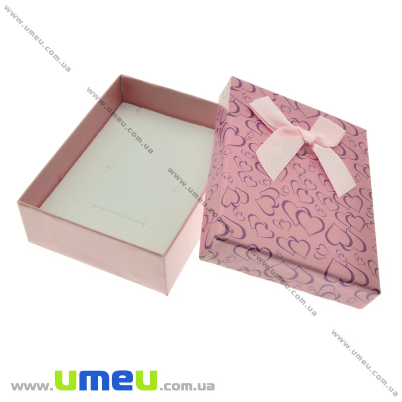 Подарункова коробочка Прямокутна з сердечками, 8,5х6,5х3 см, Рожева (UPK-023111)