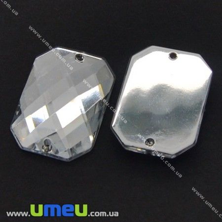 Пришивний кристал пласт. Прямокутник гранований, 25х18 мм, Білий (KAB-008548)