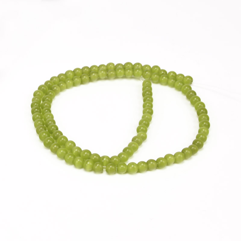 Намистини Котяче око, Синт. камінь, 4 мм, Оливкові, Круглі (BUS-054214)