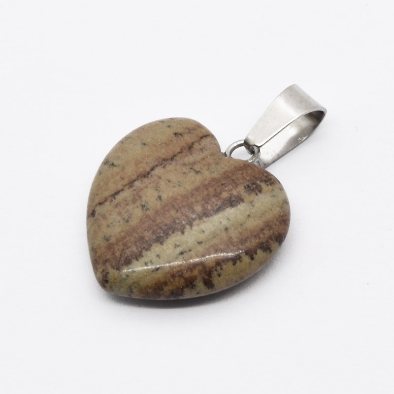 Підвіска Серце, Натур. камінь Яшма пейзажна, 20х20 мм (POD-054332)