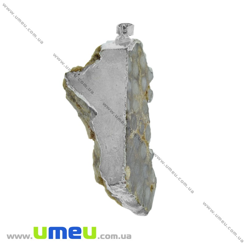 Підвіска з натурального каменю в металі, Корал скам'янілий, 58х28 мм (POD-026068)