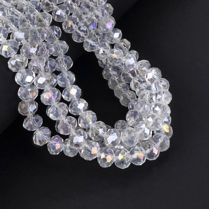 Намистини ронделі, 8х6 мм, Прозорі АВ (BUS-052171)