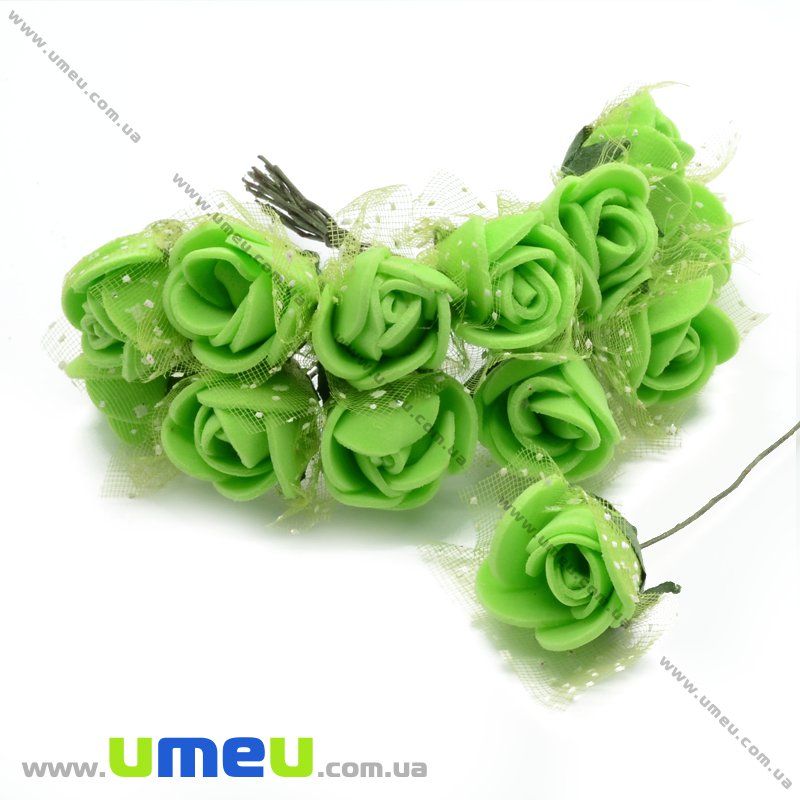 Роза латексная с фатином, 15 мм, Салатовая, 1 шт (DIF-015007)