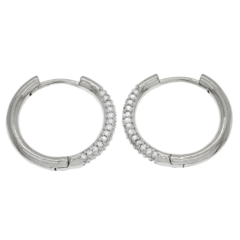 Серьги-кольца Huggie, Латунь с покрытием Родий, Стразы куб. цирконий, 20,5х20х2,5 мм (OSN-053094)