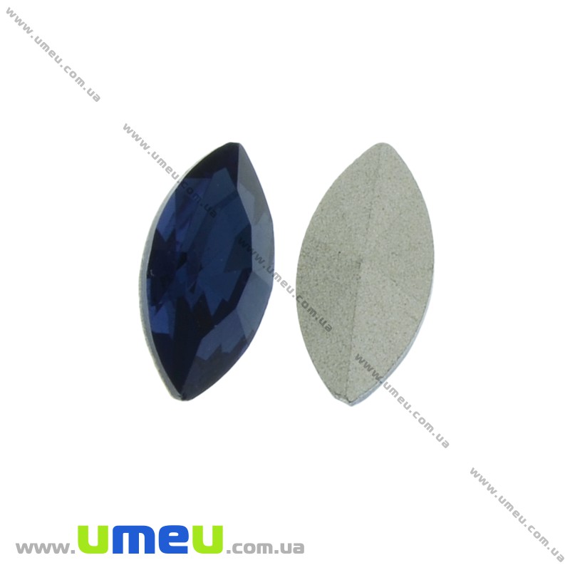 Риволи стеклянный, Лодочка граненая, 10х5 мм, Синий темный (KAB-026035)