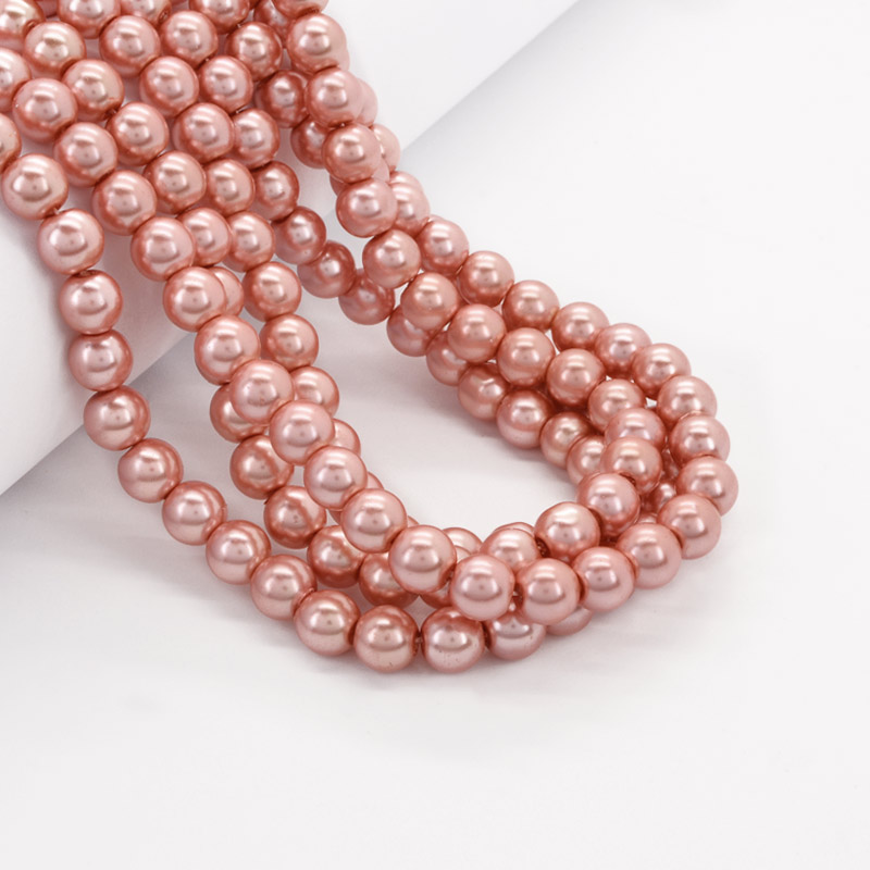 Намистини скляні Перли, 8 мм, Персикові, Круглі (BUS-052118)