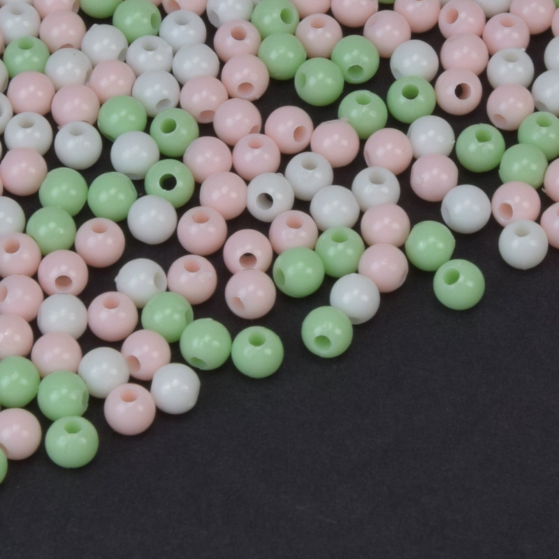 Намистини пластикові Круглі, 4 мм, Мікс рожево-зелений (BUS-059673)