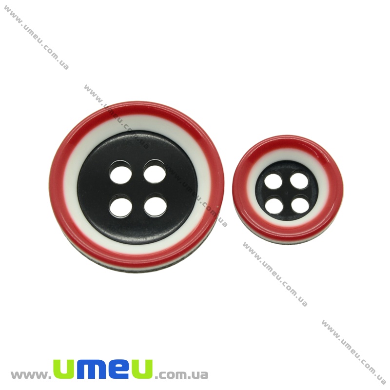 Пуговица пластиковая Круглая полосатая, 18 мм, Черно-красная (PUG-021413)