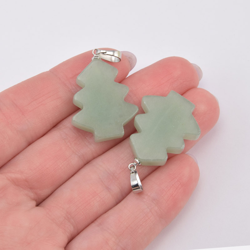 Подвеска Елочка, Натур. камень Авантюрин зеленый, 27х20 мм (POD-058595)