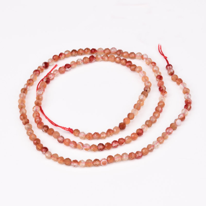 Намистини Агат червоний, Натур. камінь, 3 мм, Круглі грановані (BUS-051835)