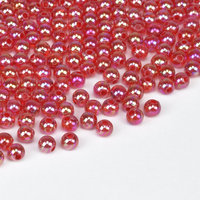 Намистини акрилові Прозорі райдужні, Круглі, 4 мм, Червоні (BUS-059701)