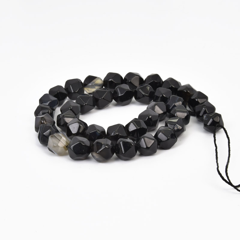 Намистини Агат чорний, Натур. камінь, 10 мм, Круглі грановані (BUS-058227)