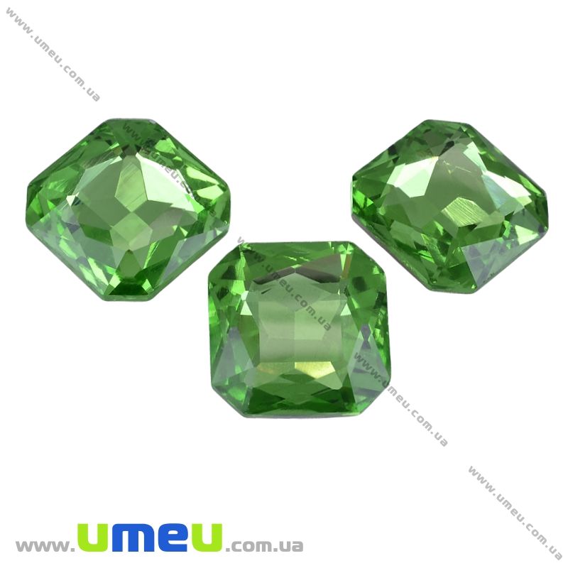 Ріволі скляний, Квадратний гранований, 18х18 мм, Салатовий (KAB-001971)