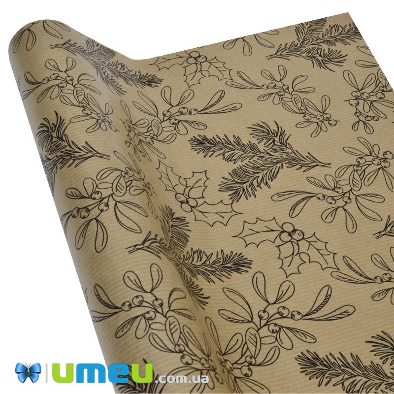 Пакувальний крафт папір Гілка чорна, Бежева, 70х90 см (UPK-047827)