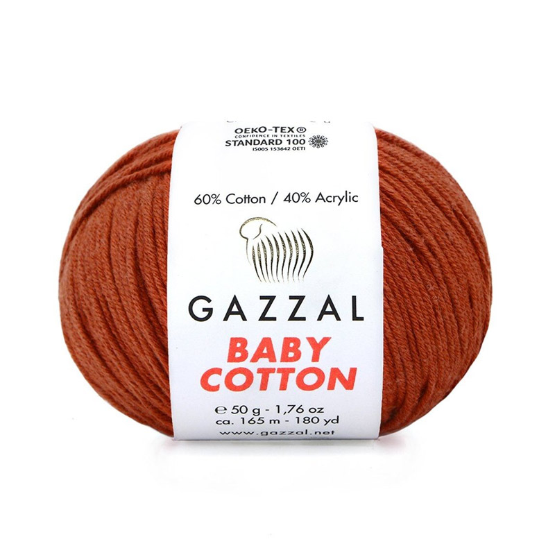 Пряжа Gazzal Baby Cotton №3453, 50 г, 165 м, Теракотова (YAR-060777)