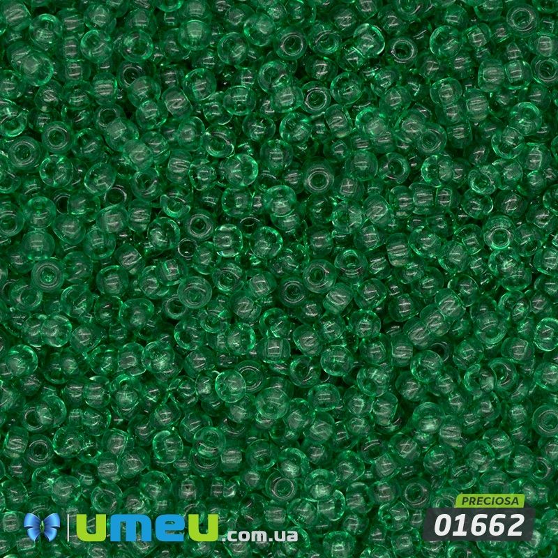 Бісер чеський №156/01662, Зелений, Прозорий, 10/0 (BIS-043754)
