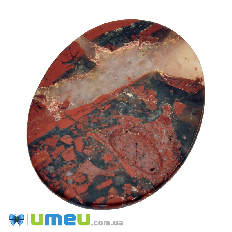 Кабошон нат. камінь Яшма брекчієва, Овал, 40,3 х30,2 мм (KAB-050034)