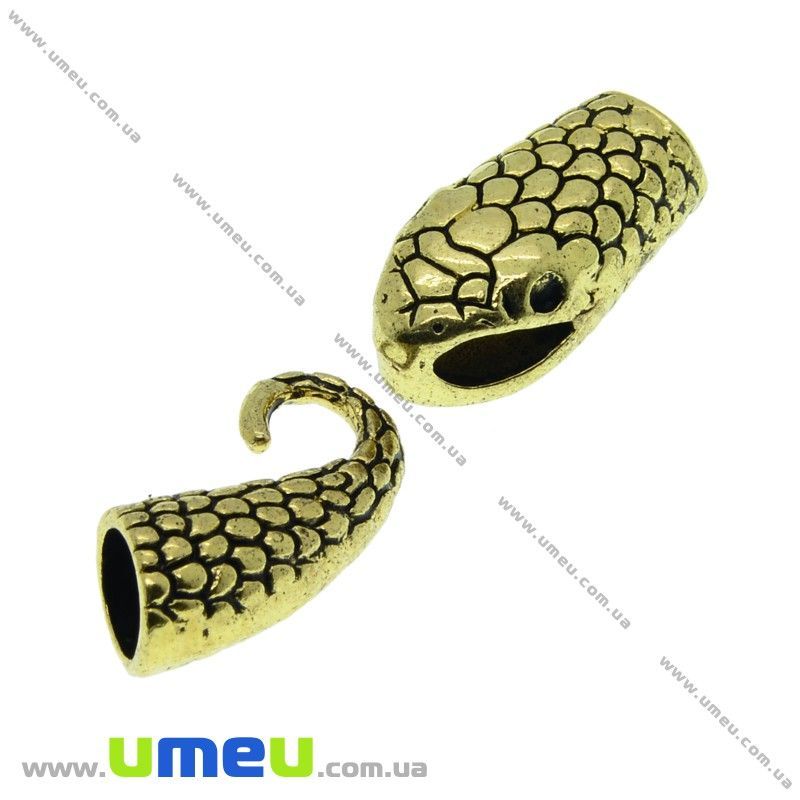 Застібка для вклеювання шнура Змія, Античне золото, 41х13 мм (ZAM-032982)