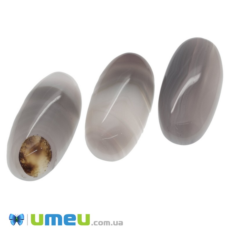 Кабошон нат. камінь Агат сірий, Овал, 30х15 мм (KAB-026004)