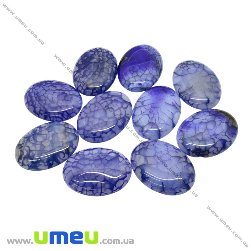 Кабошон нат. камень Агат Вены Дракона синий, Овал, 40х30 мм (KAB-025970)