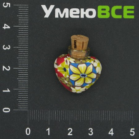 Скляна баночка з полімерною глиною Серце, Жовта, 24х22 мм (DIF-006778)