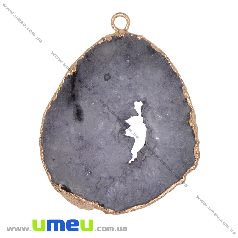 Подвеска из натурального камня, Друза агата, Серая, 51х41 мм (POD-011956)