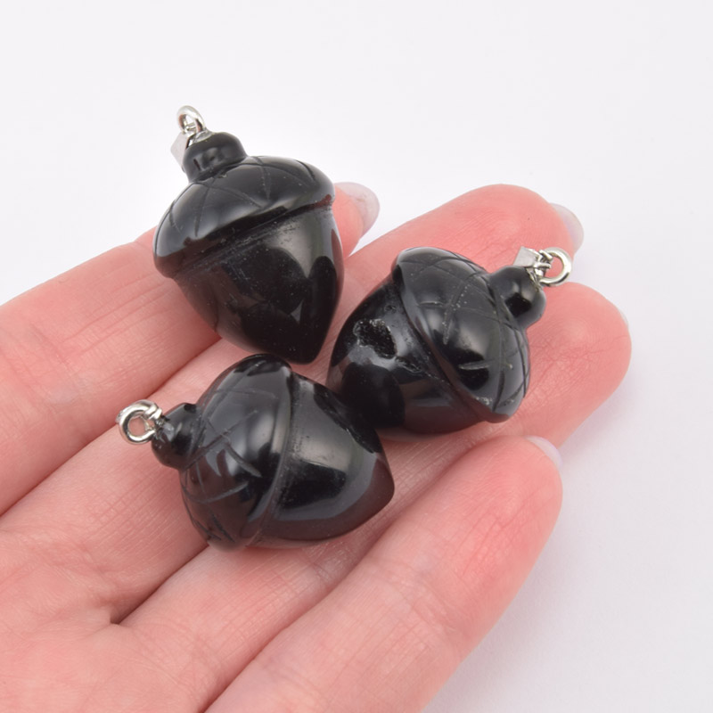 Підвіска Жолудь, Натур. камінь Обсидіан чорний, 25х19 мм (POD-058594)