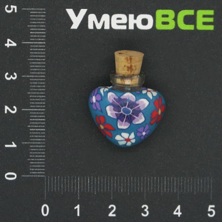 Скляна баночка з полімерною глиною Серце, Блакитна, 24х22 мм (DIF-006770)