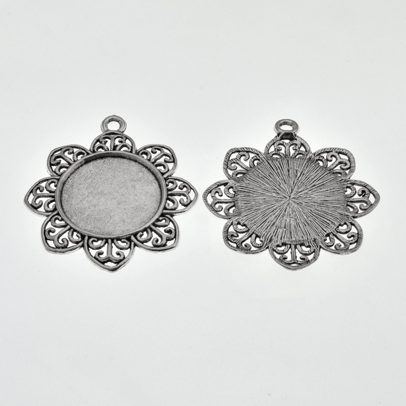 Основа круглая Цветок, 49х44 мм, 25 мм, Античное серебро (OSN-059463)