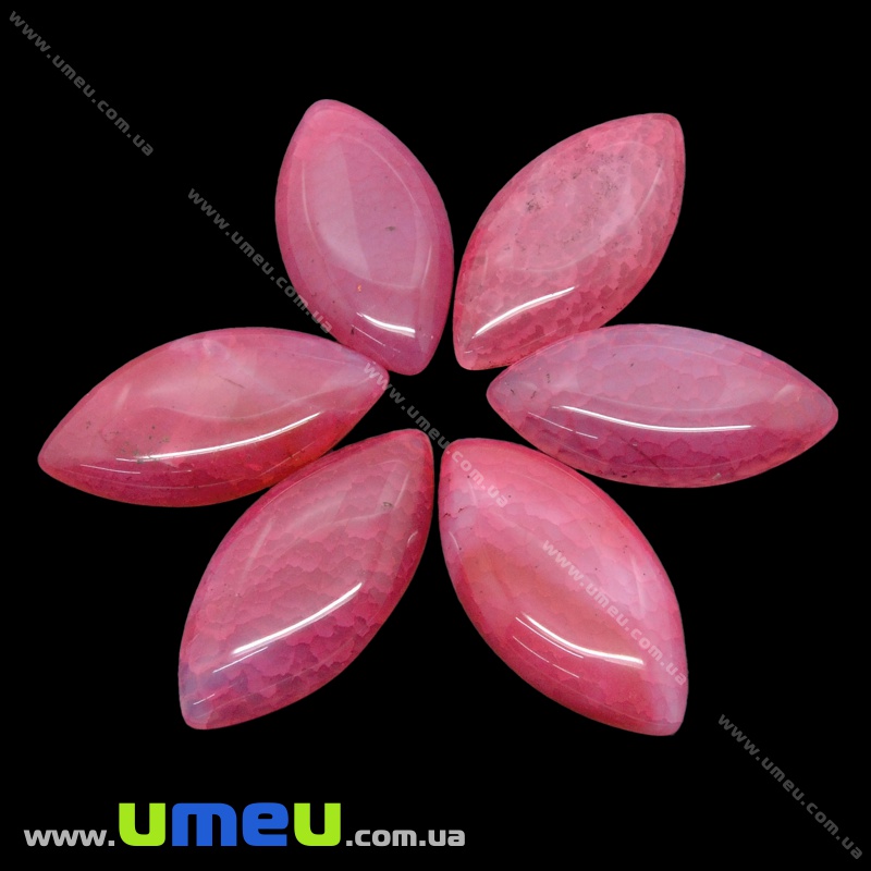 Кабошон нат. камінь Агат Краклє малиновий, Човник, 40х20 мм (KAB-020302)