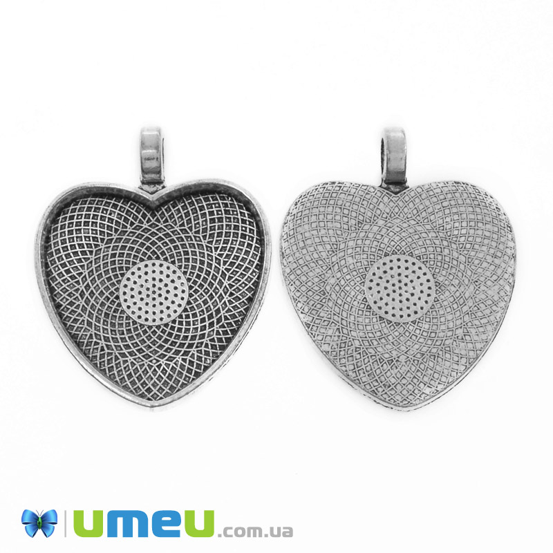Основа Серце, 34х27 мм, 27х24 мм, Античне срібло (OSN-049459)