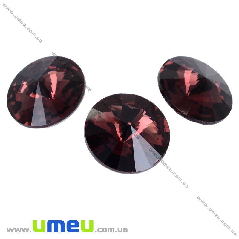 Ріволі скляний, Круглий гранований, 16 мм, Коричневий (KAB-009462)