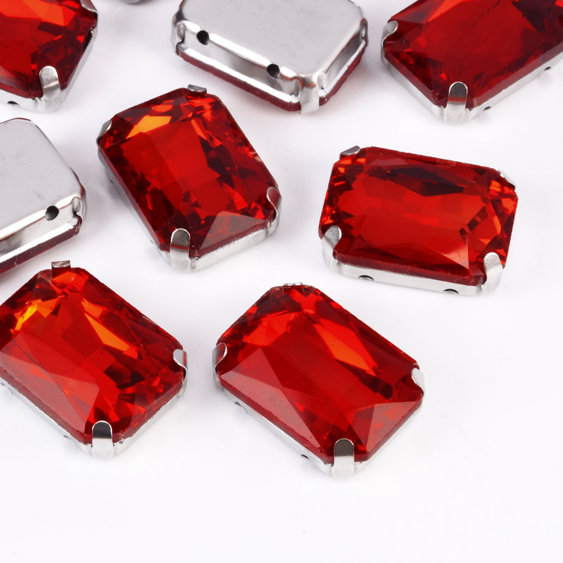 Шатон прямокутний, 18х13 мм, Темне срібло, Червоний (KAB-052886)