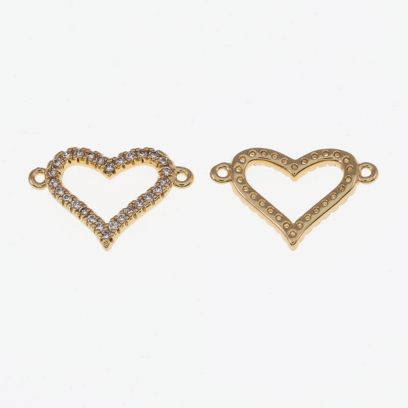 Конектор металевий Серце, 19х13 мм, Куб. цирконій, Золото (KON-055502)