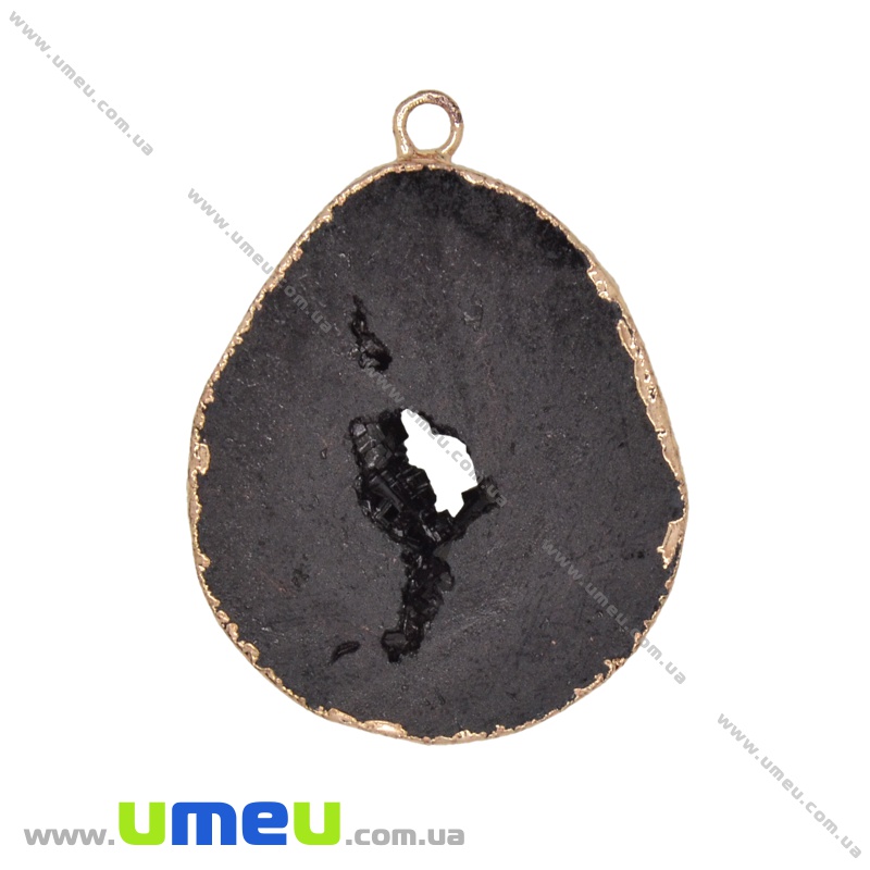 Підвіска з натурального каменю, Друза агату, Чорна, 45х35 мм (POD-009291)