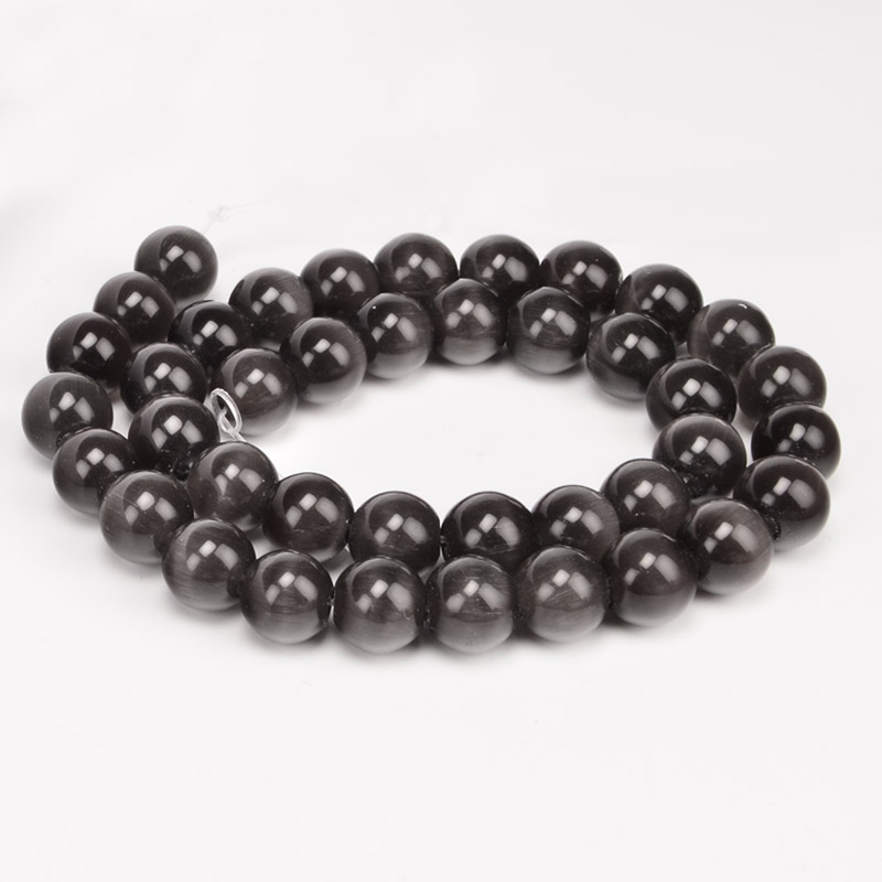 Намистини Котяче око, Синт. камінь, 10 мм, Сірі, Круглі (BUS-054260)