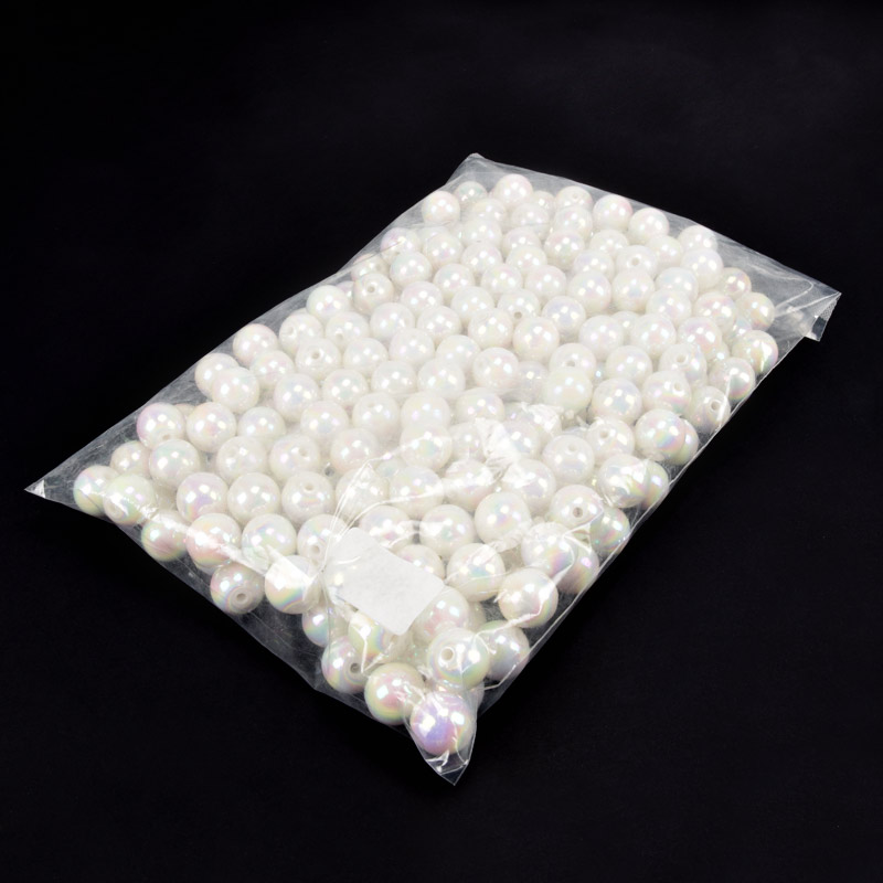 Намистини для сумок ОПТ, Пластикові райдужні, Круглі, 16 мм, Білі (BUS-060802)