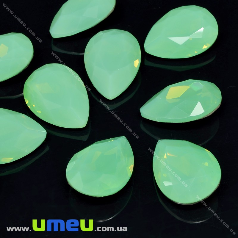 Ріволі скляний, Крапля гранована, Опал, 18х13 мм, Салатовий (KAB-033983)