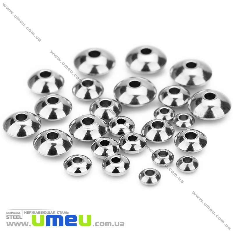 Намистина з нержавіючої сталі Біконус, 8х4 мм, Темне срібло (STL-036509)