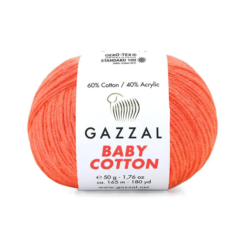 Пряжа Gazzal Baby Cotton №3459, 50 г, 165 м, Коралова (YAR-060772)
