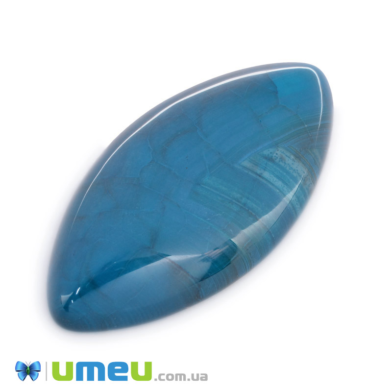 Кабошон нат. камінь Агат Вени Дракона синій, Овал, 39,2 х19, 7 мм (KAB-042793)