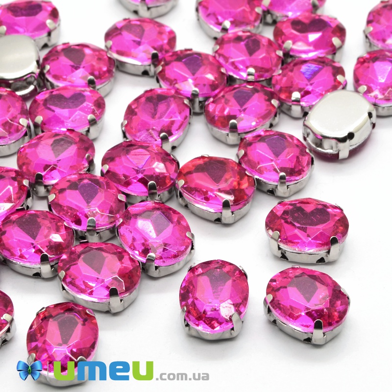 Шатон овальний 14х10 мм, Темне срібло, Малиновий (KAB-052793)
